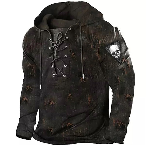 

Men's Pullover Hoodie Sweatshirt Pullover Black White Blue Green Coffee Hooded Skull Graphic Prints Lace up Print Casual Daily Sports 3D Print Streetwear Designer Basic Spring & Fall Clothing Apparel