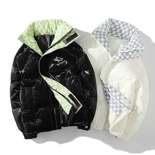 

Men's Coat Warm Sports & Outdoor Zipper Plaid 3D Printed Graphic Turndown Fashion Jacket Outerwear Long Sleeve Pocket Fall & Winter