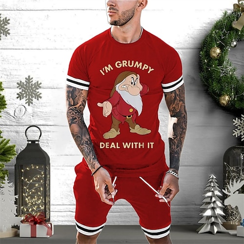 

Men's T shirt Tee T-shirt Suits Shorts and T Shirt Set Graphic Tee Christmas Shirt Santa Claus Graphic Prints Crew Neck Green Black Red Navy Blue White Hot Stamping Christmas Street Short Sleeve Print