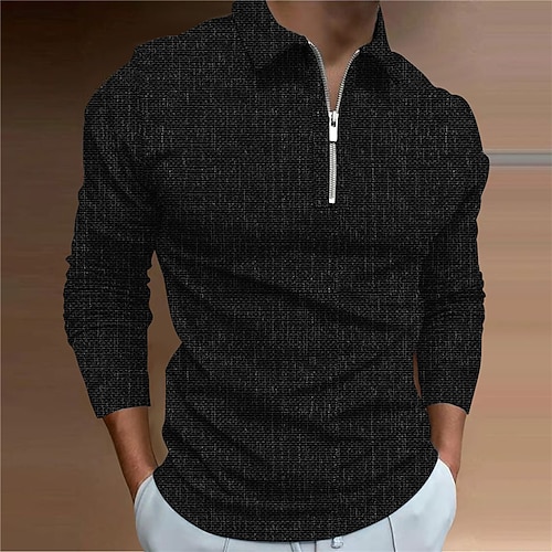 

Men's Collar Polo Shirt Golf Shirt Graphic Prints Turndown Black White 3D Print Outdoor Street Long Sleeve Zipper Print Clothing Apparel Fashion Designer Casual Soft
