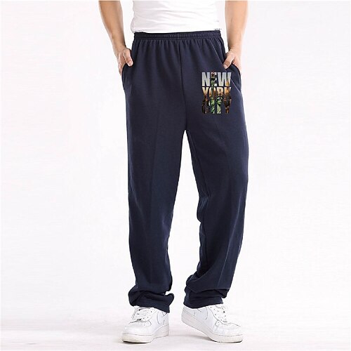 

Men's Sweatpants Trousers Drawstring Elastic Waist Straight Leg Letter Graphic Prints Comfort Casual Daily Going out Cotton Blend Basic Sports Black Dark Gray Micro-elastic