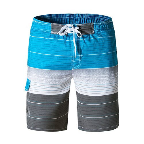 

Men's Swim Shorts Swim Trunks Board Shorts Drawstring Elastic Waist Stripe Comfort Breathable Knee Length Casual Daily Beach Fashion Streetwear Blue Micro-elastic