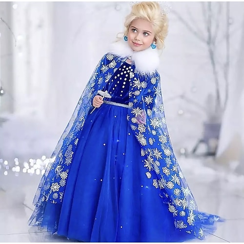 

Frozen Elsa Toddler Girls' Party Dress Star Party Dress Dress Performance Crew Neck Long Sleeve Active Dress 3-7 Years Winter Blue