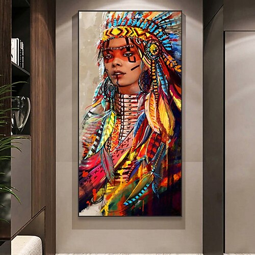 

Handmade Oil Painting Canvas Wall Art Decoration Figure Portrait Indians for Home Decor Rolled Frameless Unstretched Painting