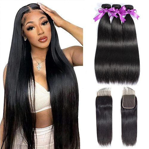 

Straight Bundles with Closure Human Hair 20 22 2418 Brazilian Human Hair Bundles with Closure Straight 100% Unprocessed Virgin Weave Hair Bundles with Closure 10A Bundles Human Hair with Lace Closure