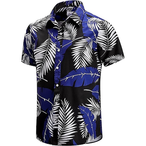 

Men's Shirt Floral Graphic Prints Leaves Turndown Blue Yellow Light Green Royal Blue Navy Blue 3D Print Outdoor Street Short Sleeves Button-Down Print Clothing Apparel Tropical Designer Casual