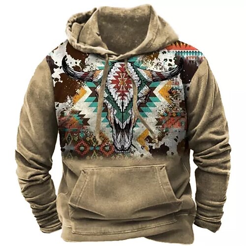 

Men's Pullover Hoodie Sweatshirt Brown Hooded Bohemian Style Graphic Prints Print Daily Sports 3D Print Basic Streetwear Designer Spring Fall Clothing Apparel Hoodies Sweatshirts