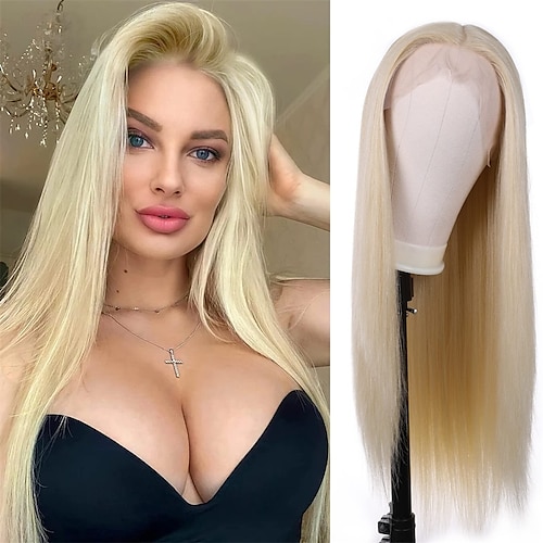 

613 Lace Front Wigs for Women Long Straight Blonde Wigs Natural Hairline Pre Plucked 150% Density Kanekalon Futura Fiber Hair Heat Resistant Synthetic Wigs Daily Use Cospaly Party 22