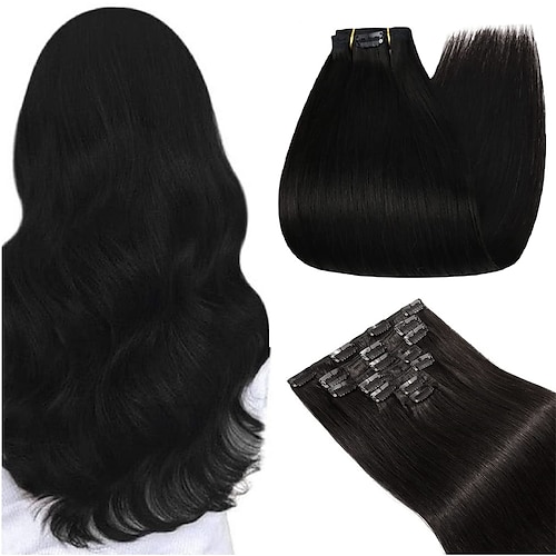 

Clip In Hair Extensions Real Human Hair 16Inch 140G 7Pcs Double Weft Human Hair Clip In Extensions Brazilian Virgin Remy Black Hair Extensions For Women Hair Extensions Clip In Human Hair