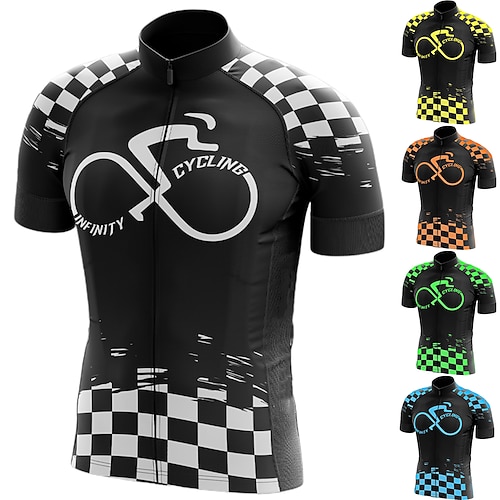 

21Grams Men's Cycling Jersey Short Sleeve Bike Top with 3 Rear Pockets Mountain Bike MTB Road Bike Cycling Breathable Quick Dry Moisture Wicking Reflective Strips Black Green Orange Plaid Checkered