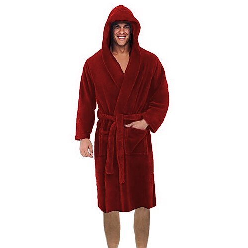 FashGudim Mens Robes Big and Tall with Hood Two-Tone Flannel Fleece Contrast Bathrobe Full Length Plush Long Robe House Coat