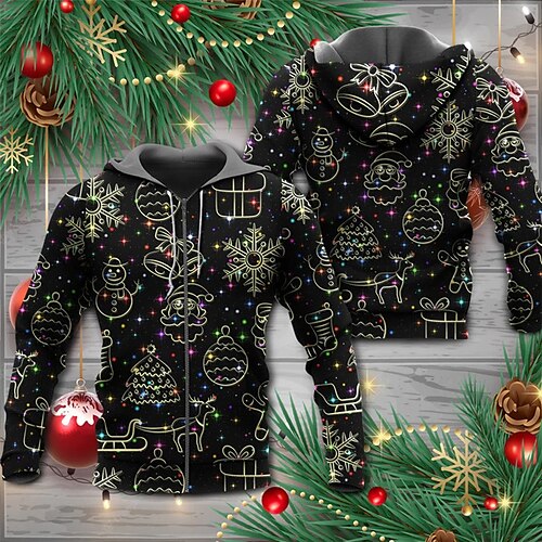 

Men's Full Zip Hoodie Jacket Black Gray Hooded Snowman Graphic Prints Ugly Christmas Zipper Print Sports & Outdoor Daily Sports 3D Print Streetwear Designer Casual Spring & Fall Clothing Apparel