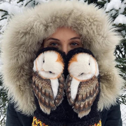 

Owl Knitted Gloves Hand Knitted Wool Nordic Mittens With Owls