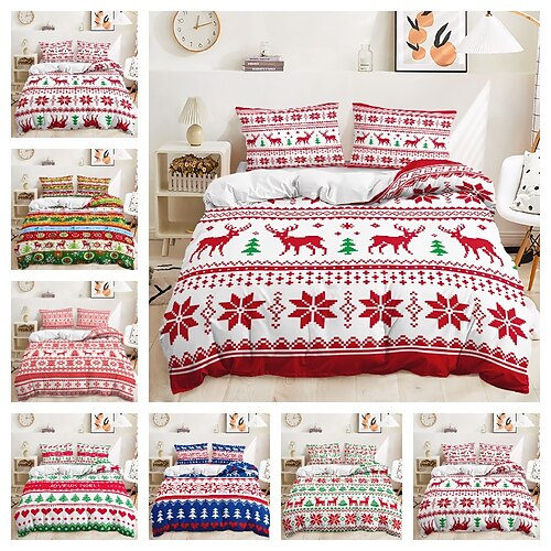 

Christmas 3 Piece Duvet Cover Set Bedding Set Comfortable Quilt Cover Soft Lightweight Microfiber Including 1 Duvet Cover 2 Twin/King/King Pillow Case 1 Twin/Twin Pillow Case