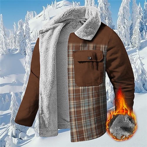 

Men's Coat Warm Sports & Outdoor Zipper Plaid 3D Printed Graphic Turndown Sports Jacket Outerwear Long Sleeve Pocket Fall & Winter