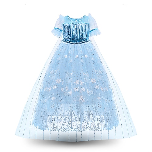 

Frozen Elsa Toddler Girls' Dress Star A Line Dress Dress Performance Crew Neck Short Sleeve Active Dress 7-13 Years Winter Blue