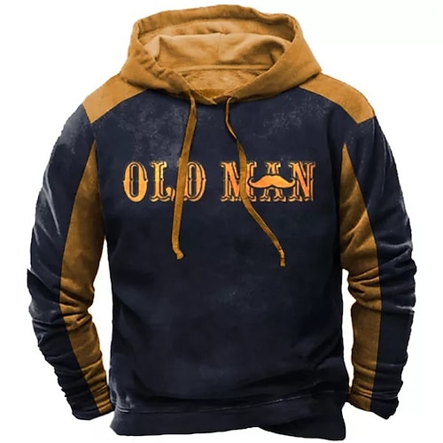 

Men's Pullover Hoodie Sweatshirt Navy Blue Hooded Color Block Letter Graphic Prints Print Daily Sports 3D Print Basic Streetwear Designer Spring & Fall Clothing Apparel Hoodies Sweatshirts