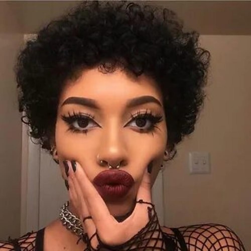 

Short Afro Kinky Curly Human Hair Wig Afro Short Wigs Pixie Cut Wig Human Hair No Lace Front Natural Brazilian Hair Wigs For Women
