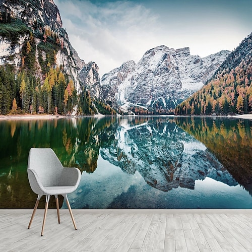 

Landscape Wallpaper Mural Mountain Lake Wall Covering Sticker Peel and Stick Removable PVC/Vinyl Material Self Adhesive/Adhesive Required Wall Decor for Living Room Kitchen Bathroom