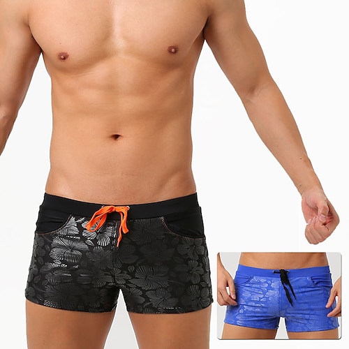 

Men's Basic Panties Boxers Underwear Briefs Swim Briefs 1 PC Underwear Fashion Simple Comfort Drawstring Print Flower Mid Waist Touch of Sensation Comfort Black Blue M L XL