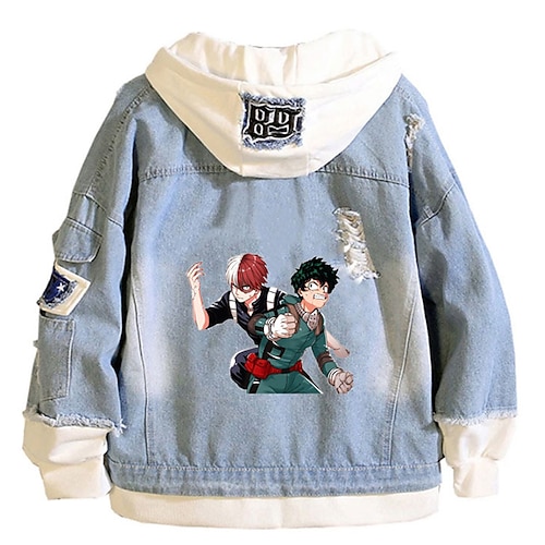 

My Hero Academia Todoroki Shoto Bakugou Katsuki Couverture Anime Dessin Animé Manga Animé Veste en jean Harajuku Kawaii Manteau Pour Homme Femme Unisexe Adulte Estampage à chaud Toile de jean