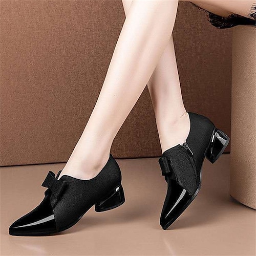 

Women's Boots Outdoor Daily Booties Ankle Boots Bowknot Chunky Heel Round Toe Elegant Minimalism PU Leather Zipper Color Block Black Blue