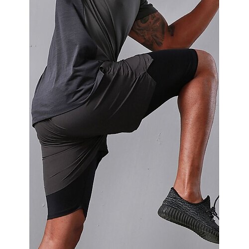 

Men's Running Shorts Compression Shorts Mesh Side Pockets Shorts Athletic Athleisure Spandex Breathable Quick Dry Soft Fitness Gym Workout Running Sportswear Activewear Color Block Dark Grey Black