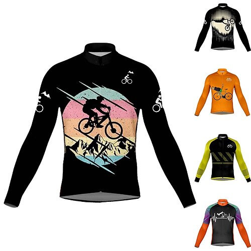 

21Grams Men's Cycling Jersey Long Sleeve Bike Top with 3 Rear Pockets Mountain Bike MTB Road Bike Cycling Breathable Quick Dry Moisture Wicking Reflective Strips Black / Orange Black Orange Graphic