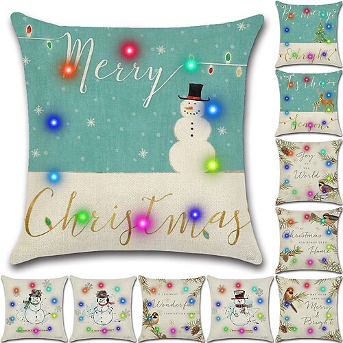 

Christmas LED Lights Throw Pillow Cover 1PC Snowman Bright Holiday Soft Decorative Square Cushion Pillowcase for Bedroom Livingroom Sofa Couch Chair Superior Quality