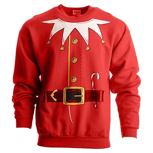 

Men's Sweatshirt Red Crew Neck Elf Print Sports & Outdoor Daily Sports Casual Big and Tall Christmas Fall & Winter Clothing Apparel Hoodies Sweatshirts Long Sleeve