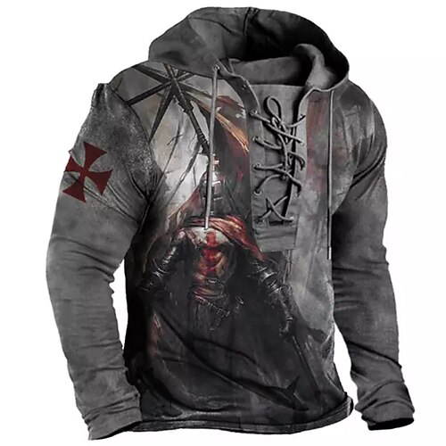 

Men's Pullover Hoodie Sweatshirt Pullover Dark Gray Hooded Knights Templar Graphic Prints Lace up Print Casual Daily Sports 3D Print Basic Streetwear Designer Spring & Fall Clothing Apparel Knight
