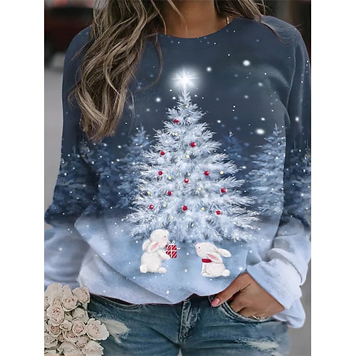 

Women's Plus Size Christmas Tops Pullover Sweatshirt Animal Tree Print Long Sleeve Crew Neck Casual Holiday Festival Daily Polyester Winter Fall Blue