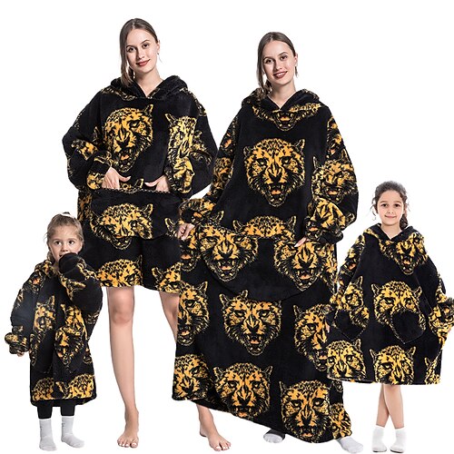 

Kid's Adults' Oversized Hoodie Blanket Wearable Blanket With Pocket cheetah Animal Onesie Pajamas Flannel Cosplay For Men's Women's Boys Christmas Animal Sleepwear Cartoon Festival / Holiday Costumes