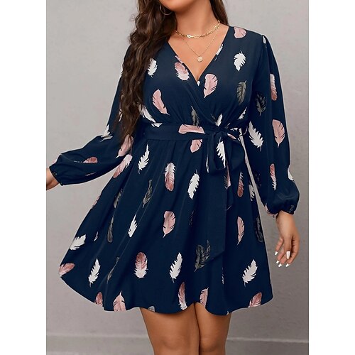 

Women's Plus Size Casual Dress Print V Neck Long Sleeve Winter Fall Fashion Modern Mini Dress Vacation Going out Dress