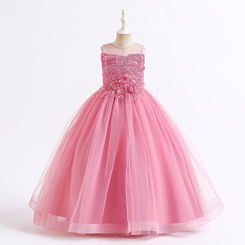 

Kids Girls' Party Dress Graphic Party Dress Maxi Dress Performance Ruched Sleeveless Elegant Dress 3-12 Years Fall Green Blue Pink / Spring