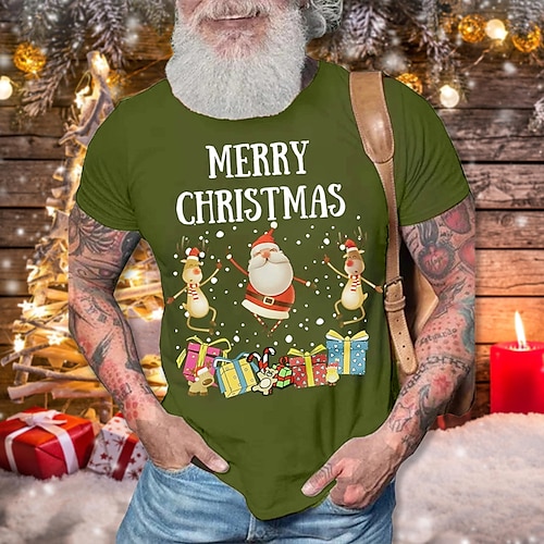 

Men's T shirt Tee Christmas t shirts Cool Shirt Santa Claus Graphic Prints Crew Neck Hot Stamping Christmas Street Short Sleeve Print Clothing Apparel Fashion Designer Casual Novelty