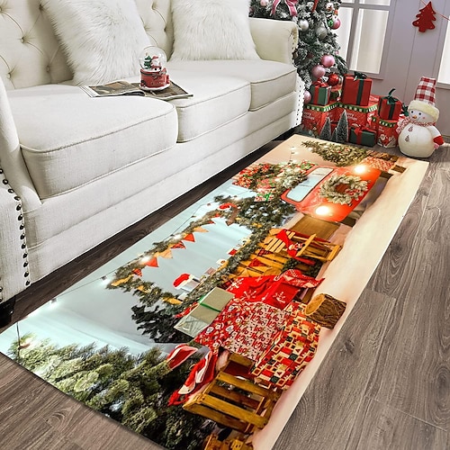 

Christmas Floor Mat Tree Home Decoration Flannel Printing Home Bathroom Entrance Floor Mat Door Mat Santa Claus Snowman Reindeer Gift