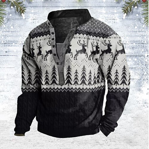 

Men's Sweatshirt Pullover Black Standing Collar Elk Graphic Prints Print Christmas Casual Daily 3D Print Streetwear Designer Casual Spring Fall Clothing Apparel Hoodies Sweatshirts