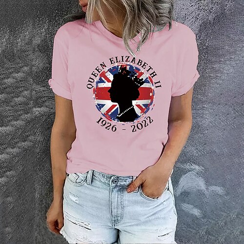 

Women's T shirt Tee Pink Yellow Light Green Graphic Letter Print Short Sleeve Daily Holiday Basic Round Neck Regular Portrait S