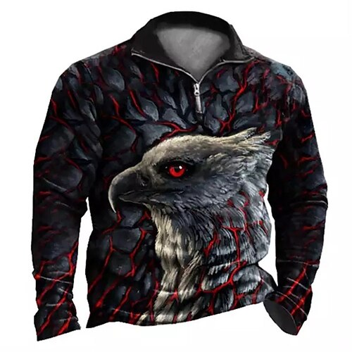 

Men's Zip Up Sweatshirt Pullover Red Half Zip Graphic Prints Eagle Crack Zipper Print Daily Sports 3D Print Basic Designer Casual Spring Fall Clothing Apparel Hoodies Sweatshirts