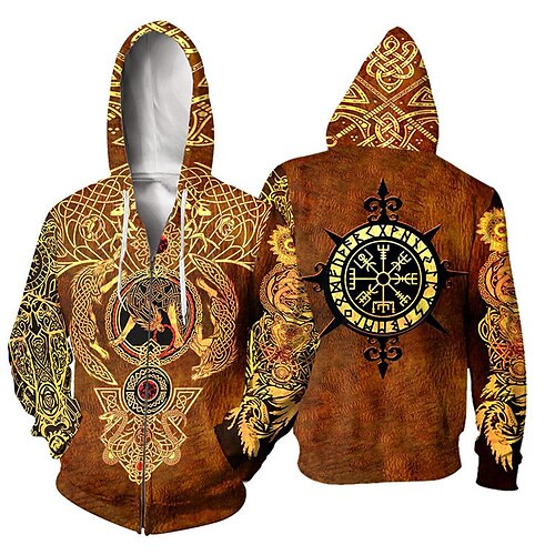 

Inspired by Vikings Warriors Viking Tattoo Cartoon Manga Outerwear Anime Front Pocket Graphic Outerwear For Men's Women's Unisex Adults' 3D Print 100% Polyester Casual Daily