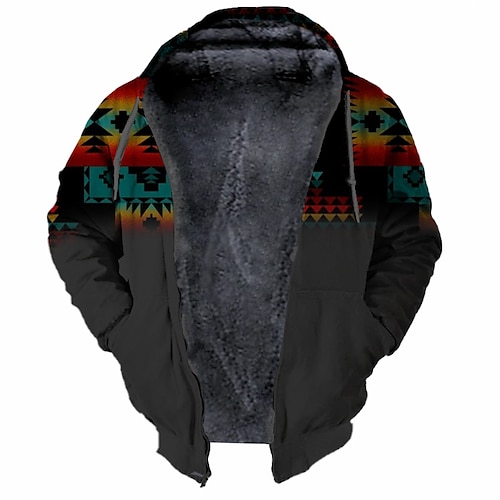 

Men's Fleece Jacket Full Zip Hoodie Fleece Hoodie Sherpa Jacket Green Blue Red Gray Hooded Color Block Tribal Graphic Prints Zipper Print Sports & Outdoor Daily Sports 3D Print Fleece Streetwear