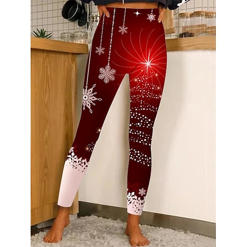 

Women's Christmas Leggings Moisture Wicking Yoga Fitness Tennis Tights Stretchy Spandex Winter Sports Activewear Cropped Leggings
