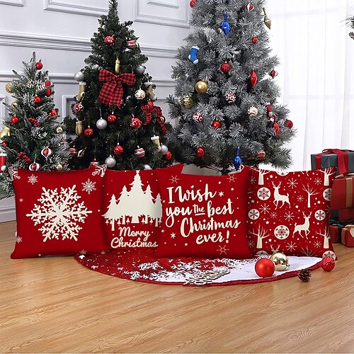 

Christmas Party 4PCS Throw Pillow Cover Decoration Gift Soft Decorative Square Cushion Case Pillowcase for Sofa Bedroom Machine Washable