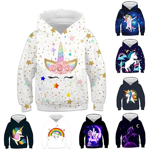 

Kids Girls' Hoodie Cartoon Casual Long Sleeve Active 7-13 Years Winter Multicolor Black Blue