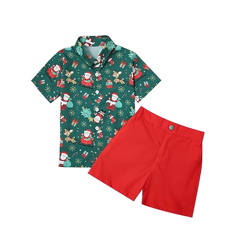 

2 Pieces Toddler Boys Ugly Christmas T-shirt & Shorts Outfit Animal Short Sleeve Cotton Set Outdoor Cool Daily Winter Fall 3-7 Years Green Pink Red