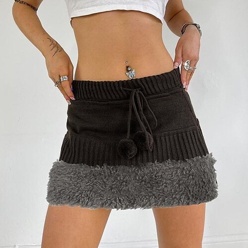 

Mujer falda cargo Mini Poliéster Marrón Faldas Tejido en Punto Croché Tiro Bajo Moda Ropa de calle Casual Y2K Calle Vacaciones S M L
