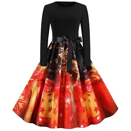 

Women's Swing Dress Mini Dress Green Orange Red Long Sleeve Santa Claus Patchwork Winter Fall Autumn Crew Neck Modern Christmas Weekend 2022 S M L XL XXL