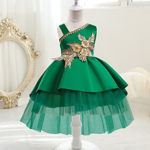 

Toddler Girls' Party Dress Solid Color Party Dress Knee-length Dress Performance Embroidered Sleeveless Adorable Dress 3-7 Years Fall Green / Spring