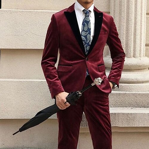 

Green Black Burgundy Solid Color Velvet Men's Tuxedos 2 Piece